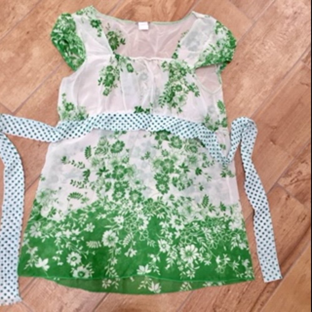 VINTAGE GEORGETTE BLOUSE WITH TIES GREEN SIZE S